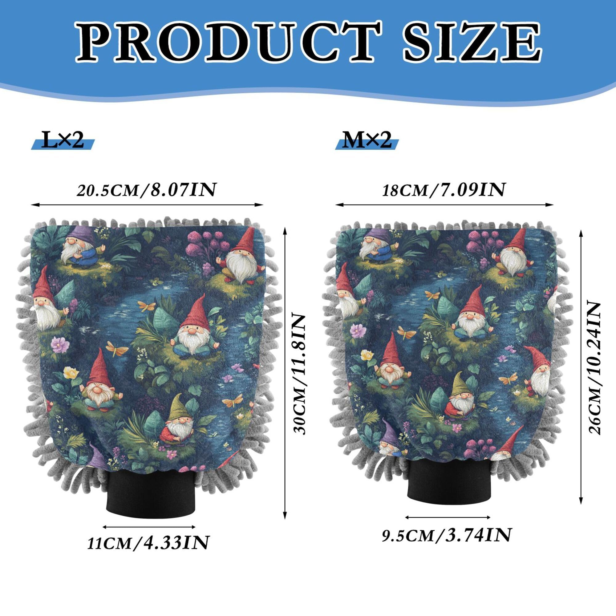 Cute Gnomes Flowers Car Wash Mit 11.8'' Washing Mitts Scratch-Free Detailing Clean Rag for Hand Brush Cleaning