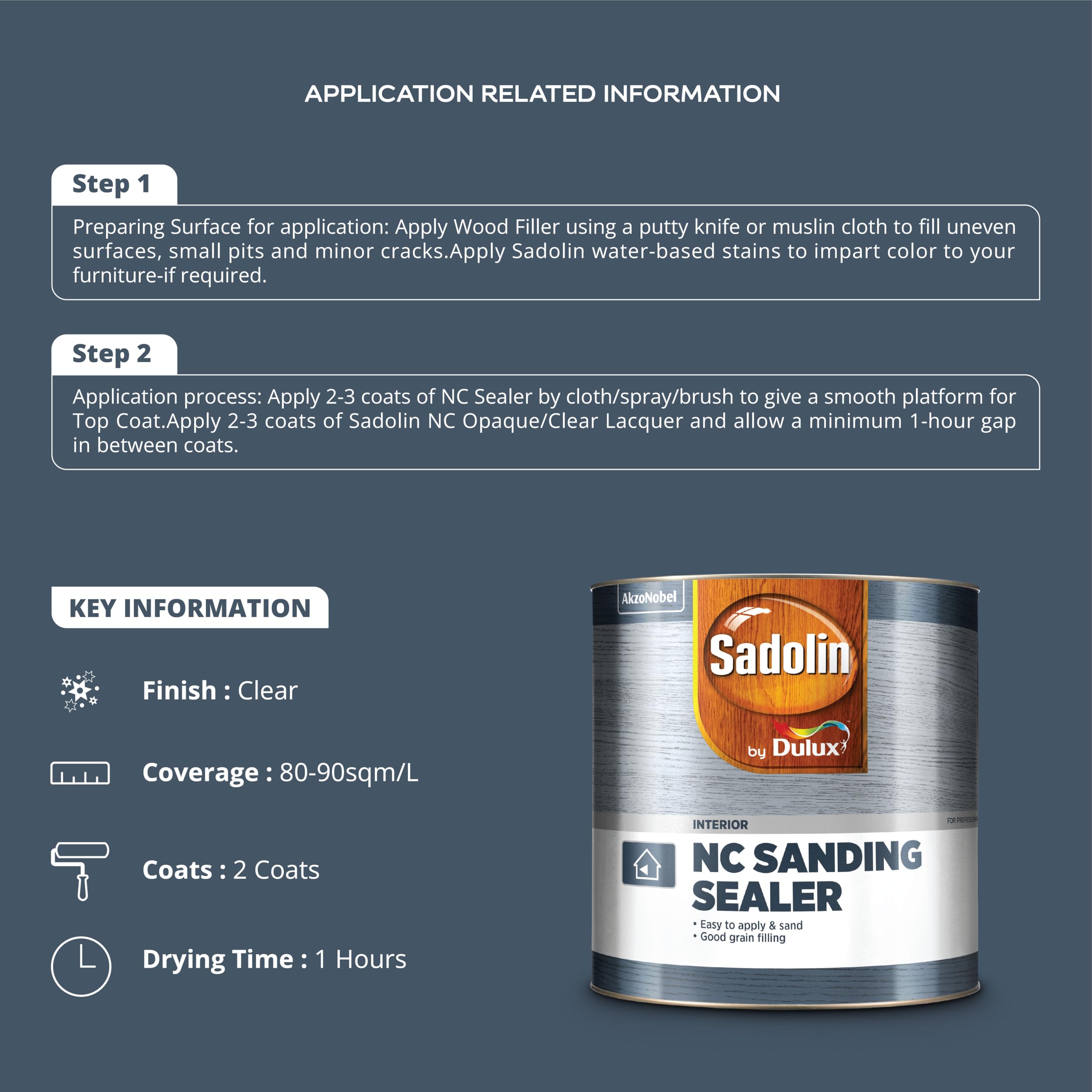 Dulux Sadolin NC Sanding Sealer Primer for Wood | Transparent Wood Finish | Fast Drying, High-Build Sealer for Interior Wooden Surfaces | 4 litres 2