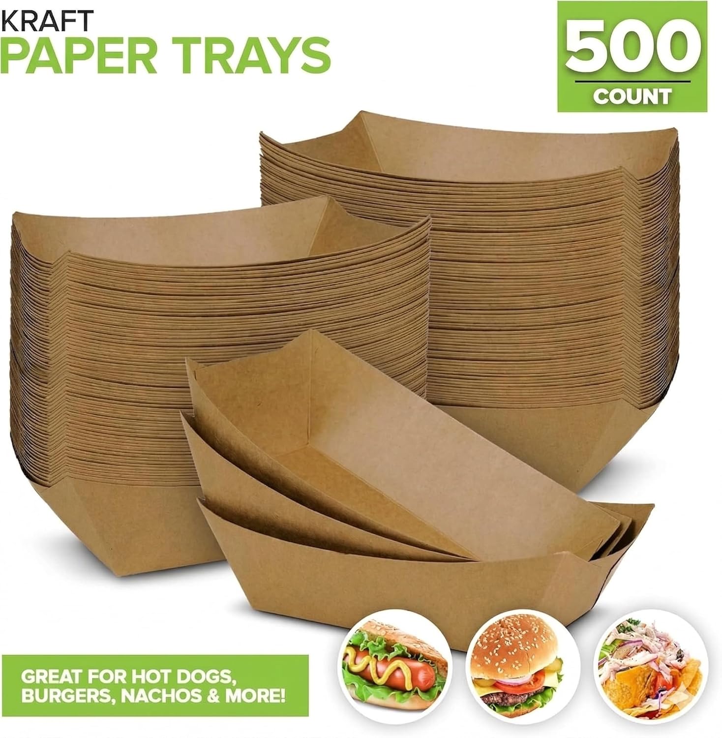 Stock Your Home [250 Pack] Extra Large Disposable Brown Kraft Paper Food Trays, 3-Lb Concession Tray, Serving Boats for Party Snacks, Taco Bar, Seafood, Nachos Plates