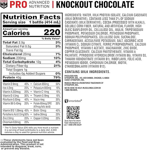 Miniatura 3 de Muscle Milk Pro Advanced Nutrition Batido de proteínas, chocolate eliminatorio, botella de 14 onzas líquidas, paquete de 12, 1.41oz de proteína,