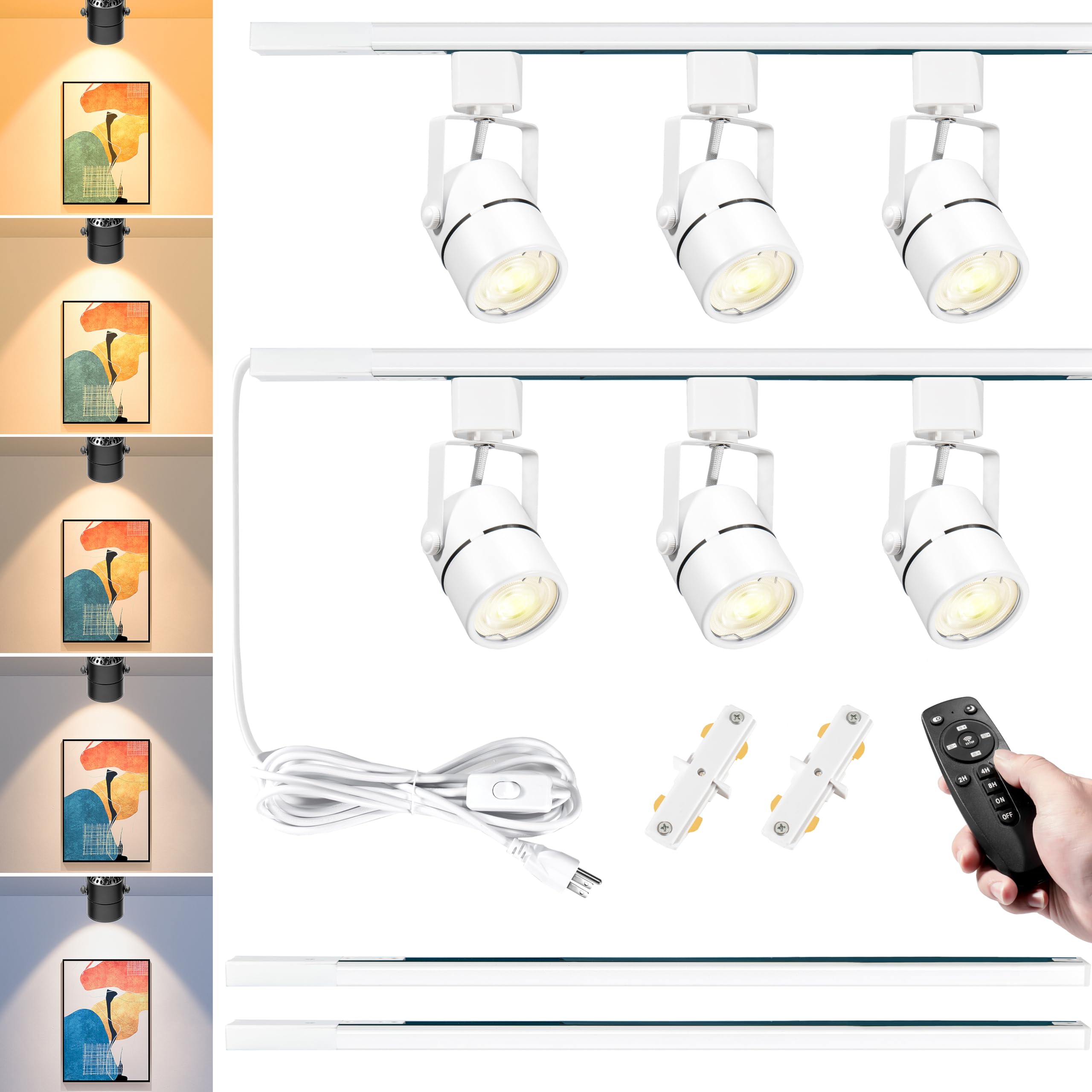 Plug in Track Lighting with Power Cord, 6-Light LED Track Lighting Kit with 6.6FT H Type Track Lighting Rails, Modern Kitchen LED Track Lighting Fixtures Ceiling Spot Light, White