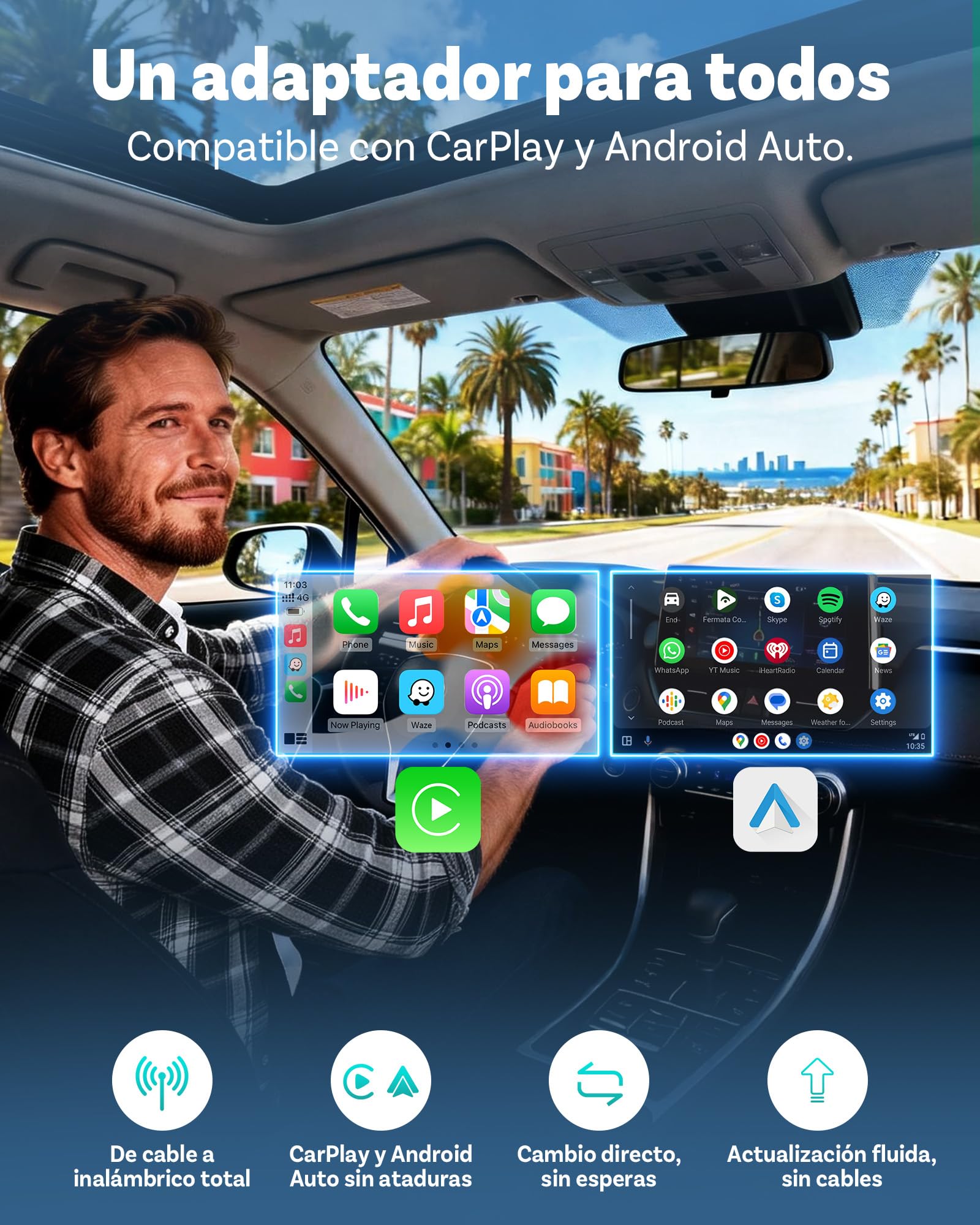 OTTOCAST Mini Pico, 2026 Adattatore Wireless 2-in-1 CarPlay & Android Auto, Cambio Dispositivo con un Tocco, Plug & Play, WiFi 6 & Bluetooth 5.4, Connessione automatica per i Phone & Android