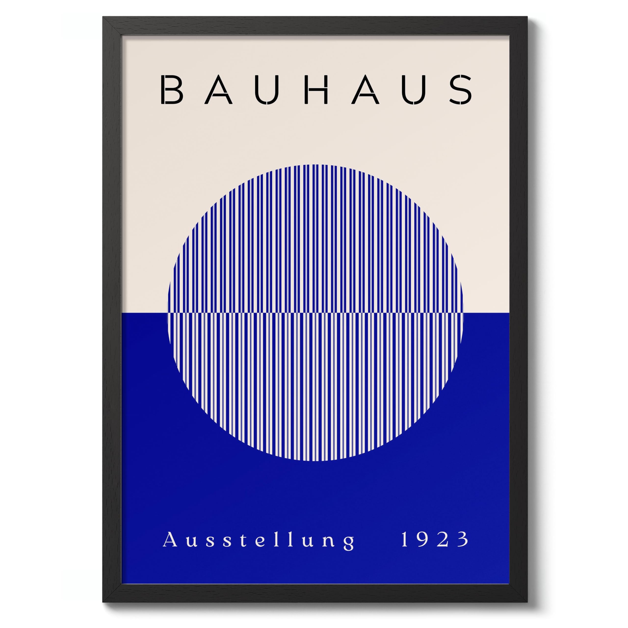 Blue & White Interlocking Circles Bauhaus Poster Mid Century Modern Wall Decor Print, Abstract Geometric Wall Art Boho Abstract Artwork Architecture, Archival Matte, A4 (Black Frame) - 29.7x21cm