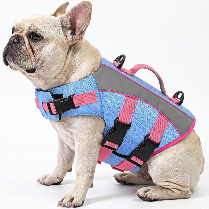 Colete Salva-Vidas para Cães Queenmore XS em Tecido Oxford Ripstop – Azul-claro