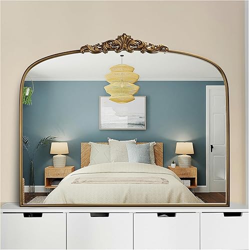 Espejo barroco vintage dorado de 36 x 30 pulgadas para pared, espejo adornado con marco de metal, espejos decorativos para sala de estar, entrada,