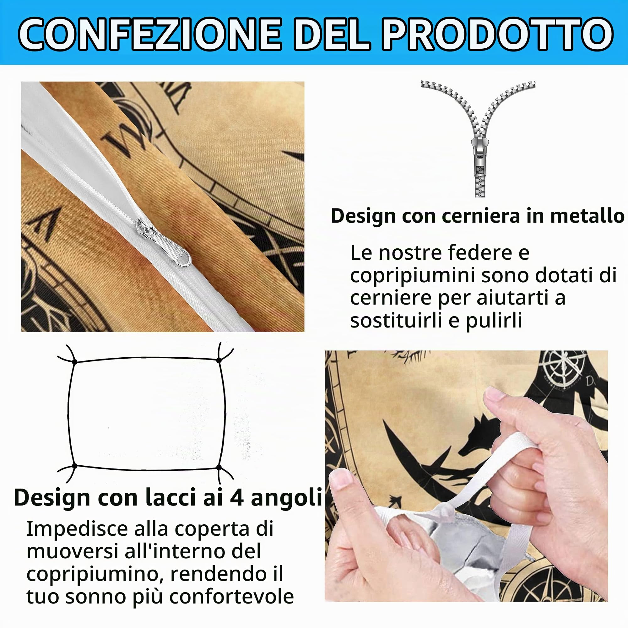 Copripiumino Matrimoniale 220x240 cm Motivo Vichingo Nodo celtico Lupo Corvo 3D Set di Biancheria da Letto Con Microfibra Comfort Morbida 3-Pezzi con 2 Federe 50x75 con Cerniera e Fascette Angolari