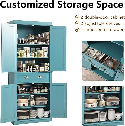 Miniatura 4 de YOCONYO Armario de despensa de cocina, armarios de despensa para almacenamiento de cocina con cajón, puertas y estantes ajustables, sala de estar y