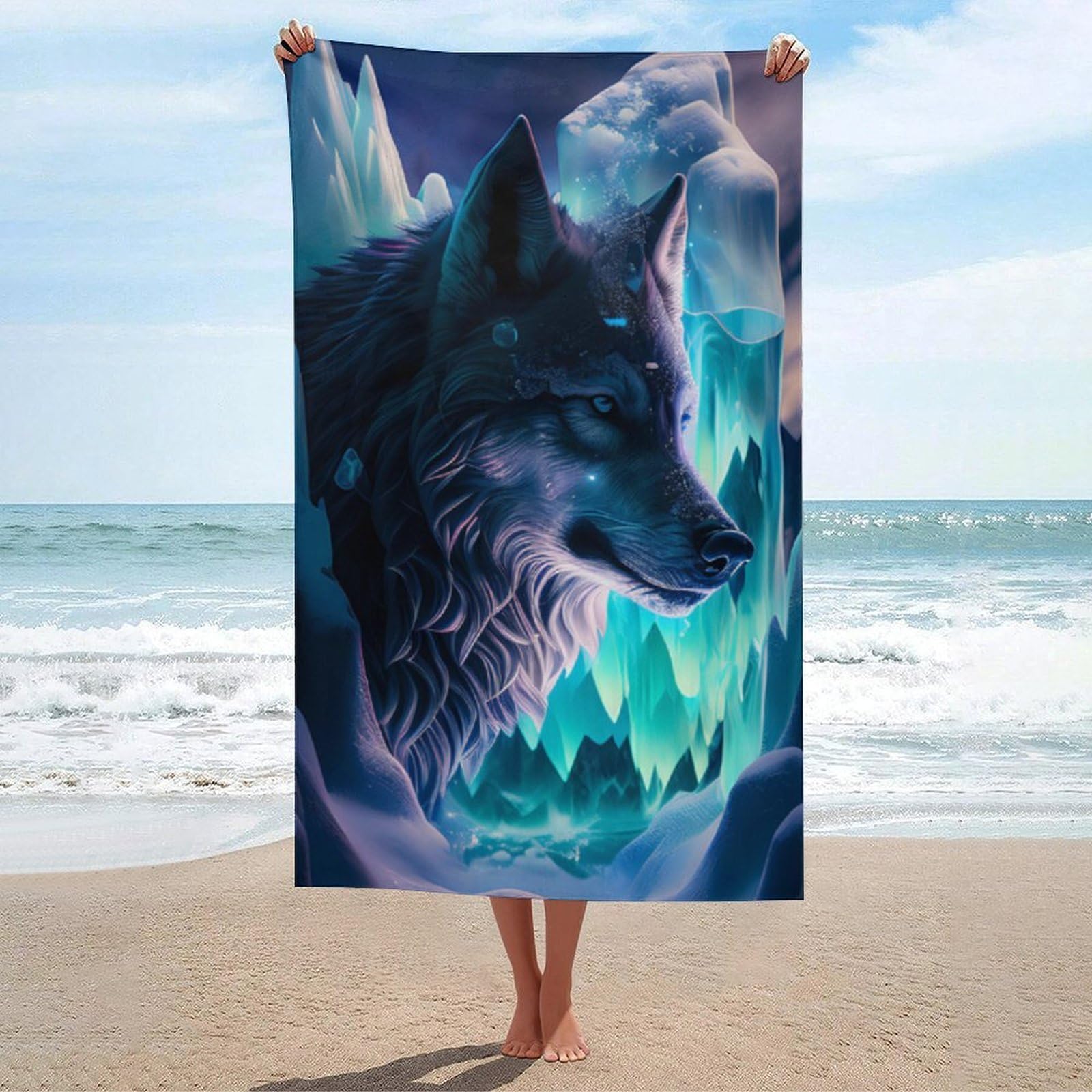 Serviette de plage loup de glace magique grande taille 130x80cm