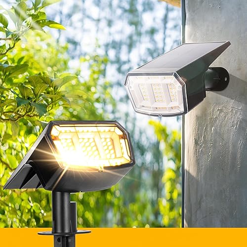 COOZAMING Focos solares para exteriores, impermeables, IP65, 63 LED, 3 modos de iluminación, luces de pared, iluminan patio, jardín, casa, garaje