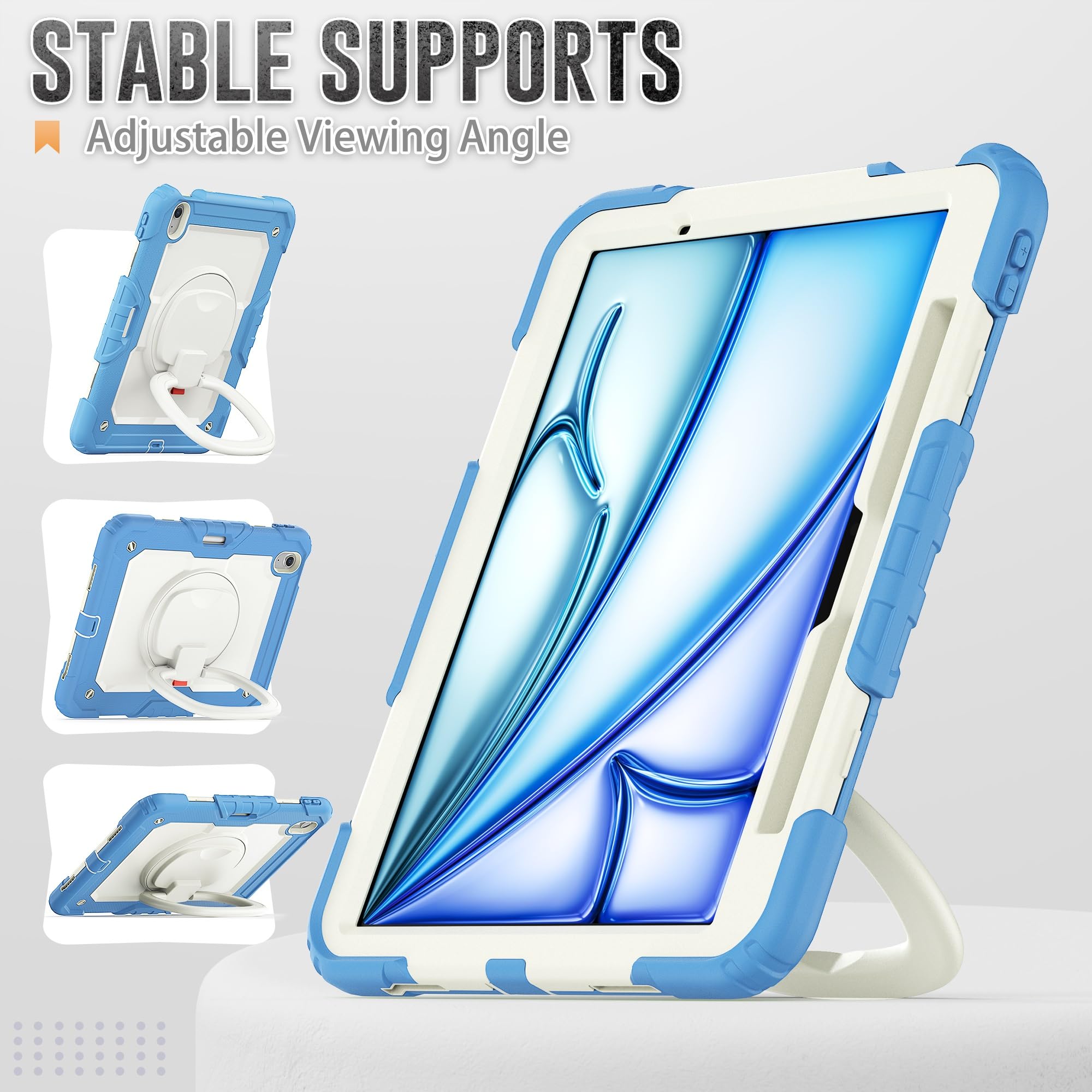 Kompatybilne z iPad Air 11 cali (M3) 2025 etui uchwytem na ołówek i ochraniaczem ekranu, pełne ochronne obrotowym silikonowym(Blue 4)