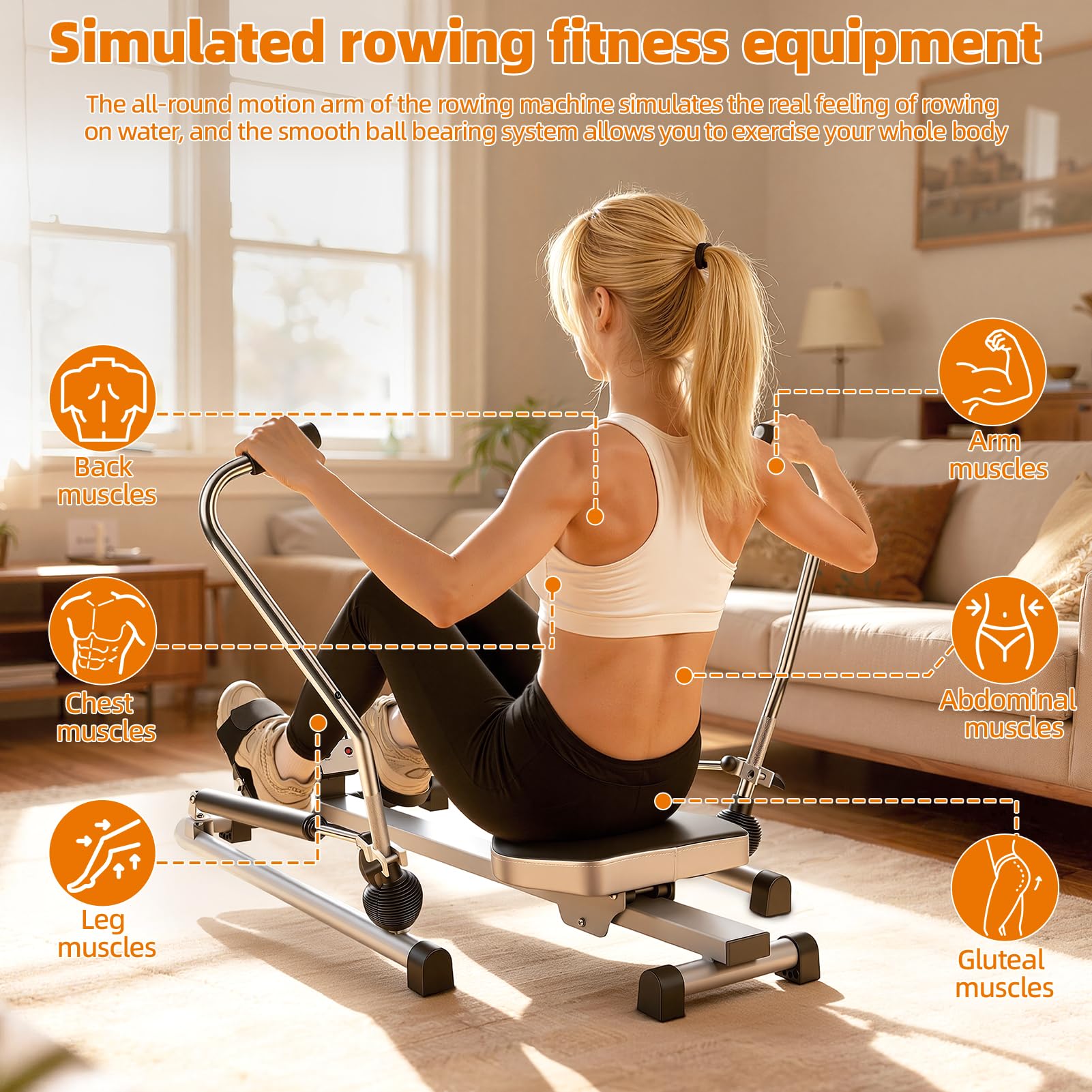 Rameur Pliable Appartement, Machine à Ramer à Vérin Hydraulique pour Musculation Maison, Appareil Musculation avec Moniteur LCD, Résistance Réglable 50kg, Siège Confortable, Charge 120kg