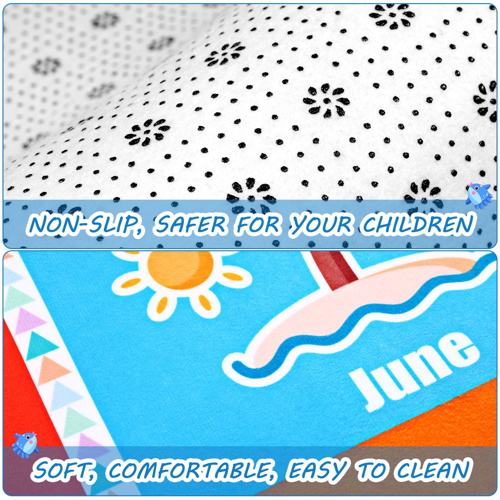 Tapis de jeu avec design antidérapant Collection ABC, forme, saison, mois, opposé et tapis éducatif pour chambre à coucher, salle de jeux (200 x 150 cm)