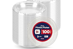 Munfix Disposable Clear Plastic Dinner Plates for Parties - 100-Piece Plates