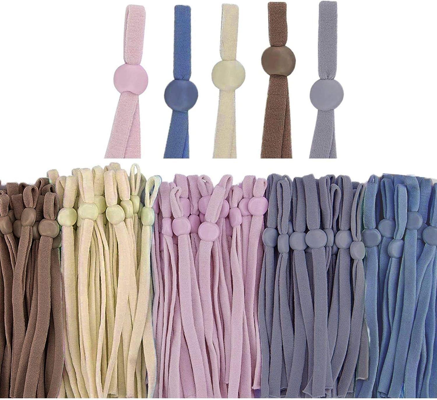 HomyBasic 150 Pcs Elastic String for Masks with Adjustable Buckle 1/4 inch (Mix- Morandi); Stretch, Soft Elastic Cord, Band, Strap for Sewing Mask