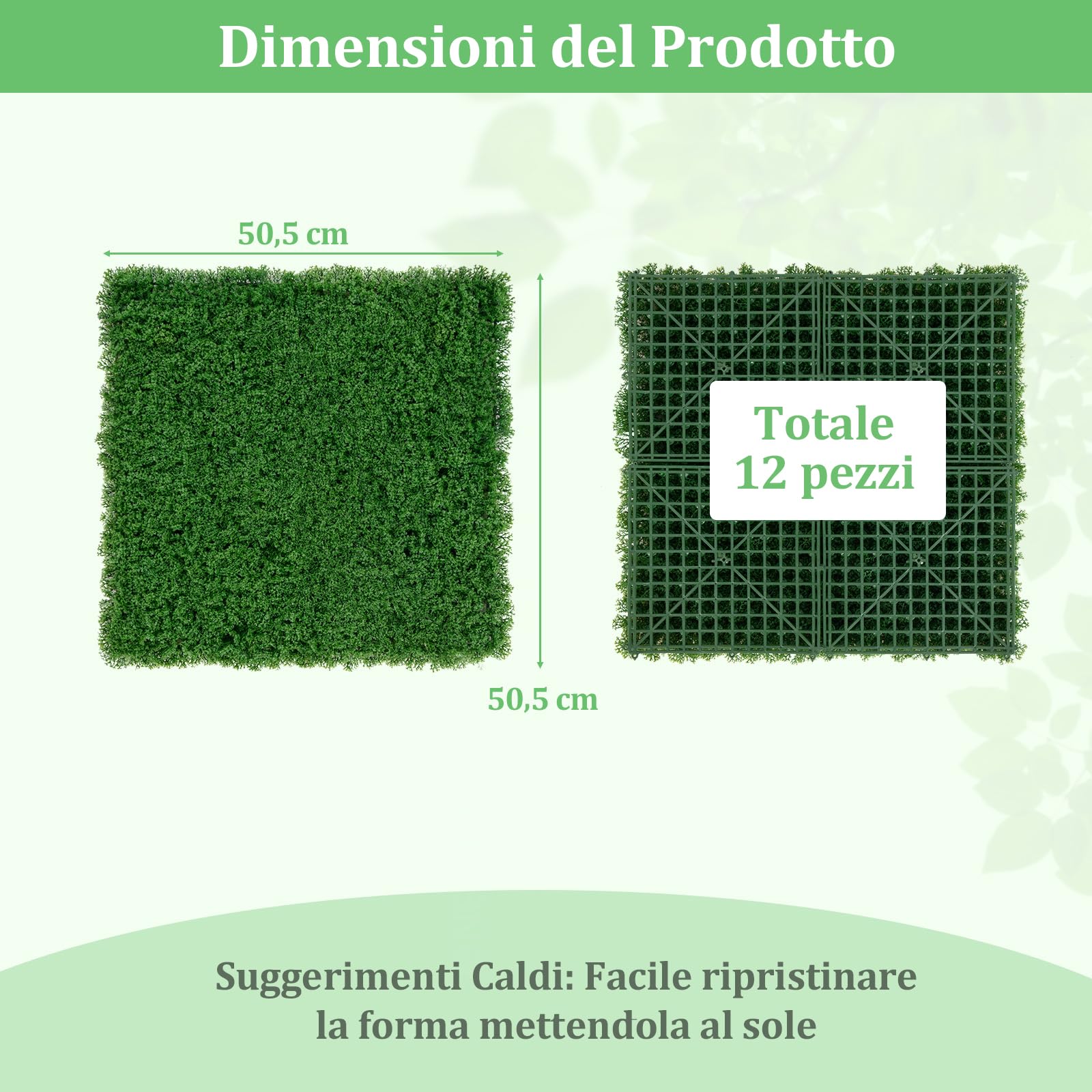GYMAX Set da 12 Pannelli di Muro in Erba Artificiale, Retro di Muschio Verde Finto, Pannelli di Erba Finta con Struttura X-Stabile, Decorazione da Muro Verde per Festa, Matrimonio, Giardino