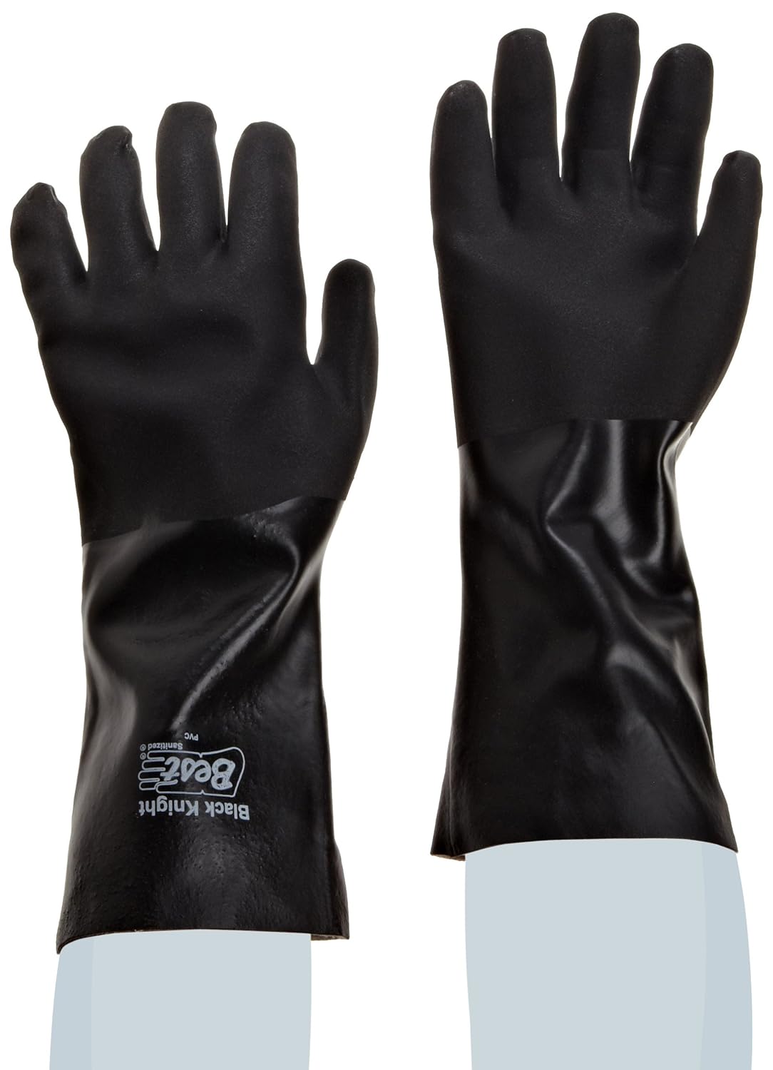 SHOWA 7714R-10 Sanitized PVC Coated Gauntlet Glove, Rough Grip, Cotton Jersey Liner, Chemical Resistant, 14" Gauntlet, Black , Large (Pack of 12 Pairs)
