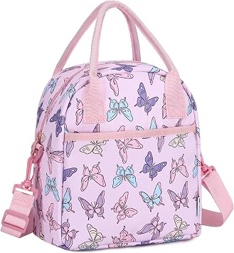 VASCHY Lunch Box Bag for Kids, Insulated Lightweight Lunch Box Tote for Toddler Girls School Daycare Kindergarten Butterfly Pink