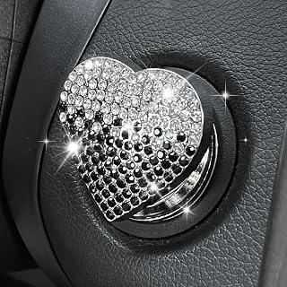 Push Start Button Cover, Cute Heart Shape Diamond Sticker, Bling Diamond Engine Start Button Cover Decal, Interior Decoration Car Accessories for Women and Girls(Black)