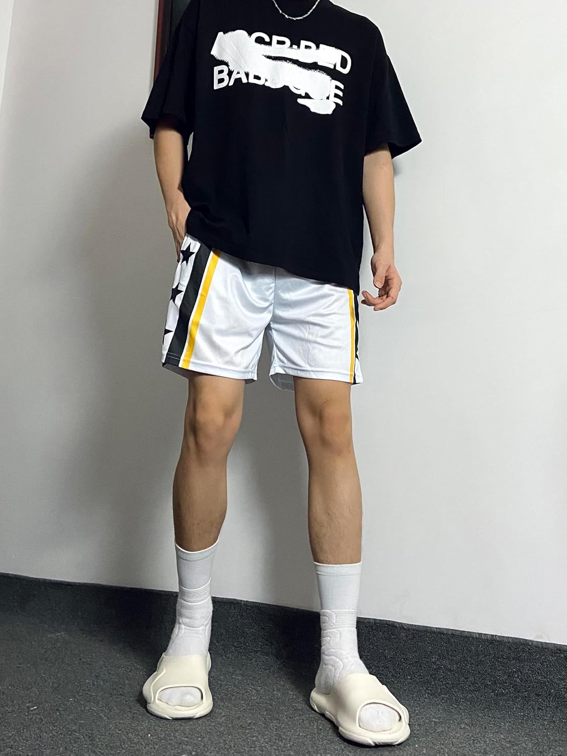 DIOTSR Mens Retro Casual Graphic Shorts Elastic Waistband Streetwear Athletic Basketball Running Active Shorts