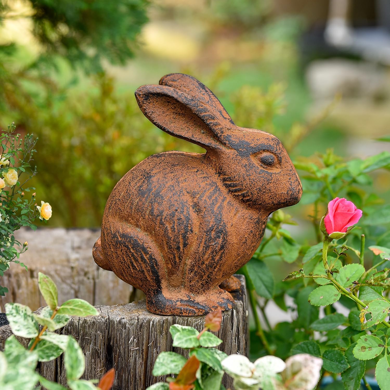 Sungmor Cast Iron Rabbit Statue, Vintage Animal Collection Figurines, Home Office Table Decor, Paperweight, Doorstop, Garden Lawn Cute Ornament, Rust Finish - Image 3
