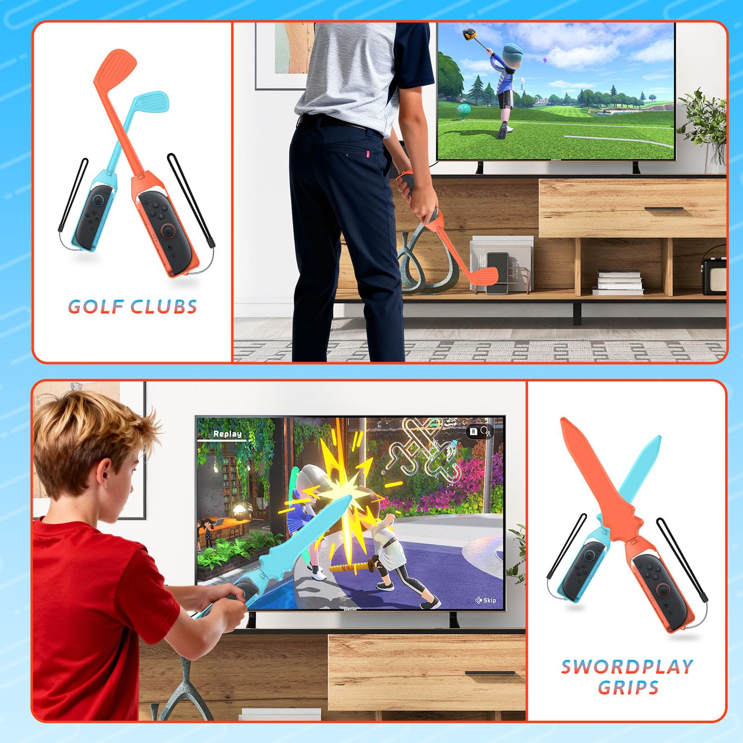 [Switch 2/1 Compatible] Switch Sports Accessories Bundle for Switch 2/1/OLED - CODOGOY Complete Family Sports Kit with Storage Bag, Exclusive Bowling Grips & 2 Player Support for Nintendo Switch Sports Games - Image 3