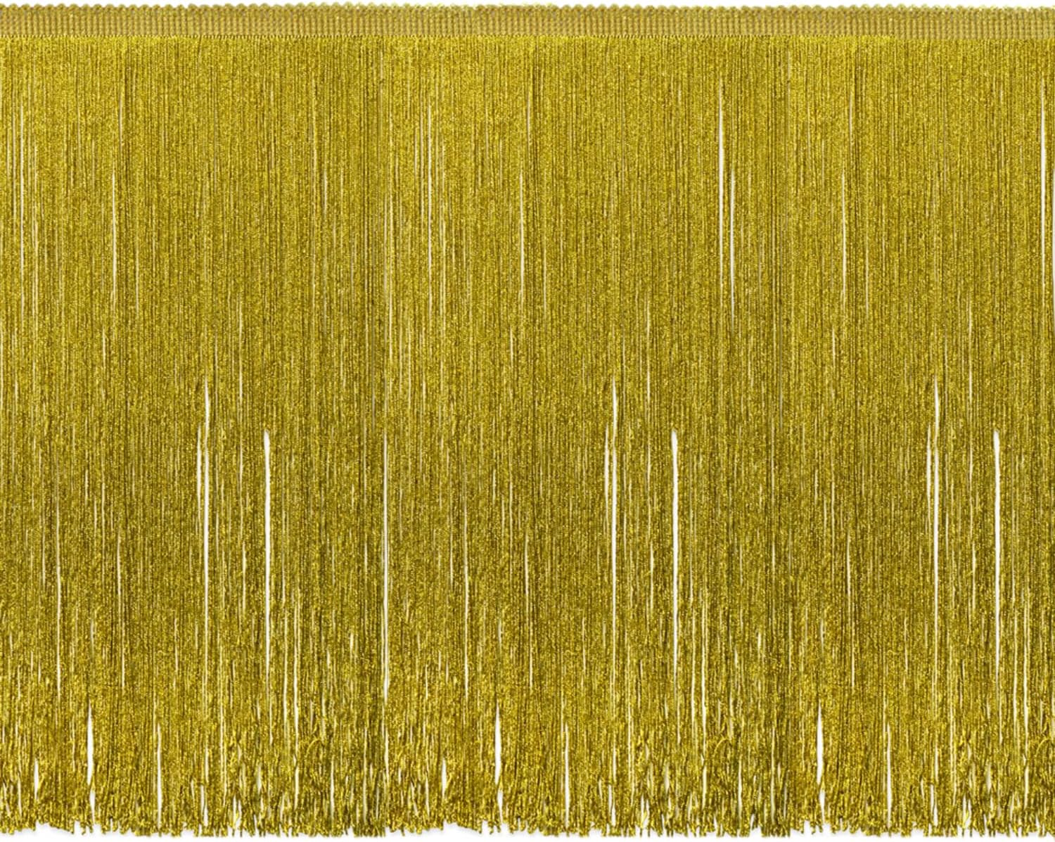 Trims By The Yard 15" Metallic Chainette Fringe Trim, Polyester-Made Decorative Fringe Trim, Versatile Fringes for Costumes, Home Decor, and Party Decorations, 5 Yards, Gold