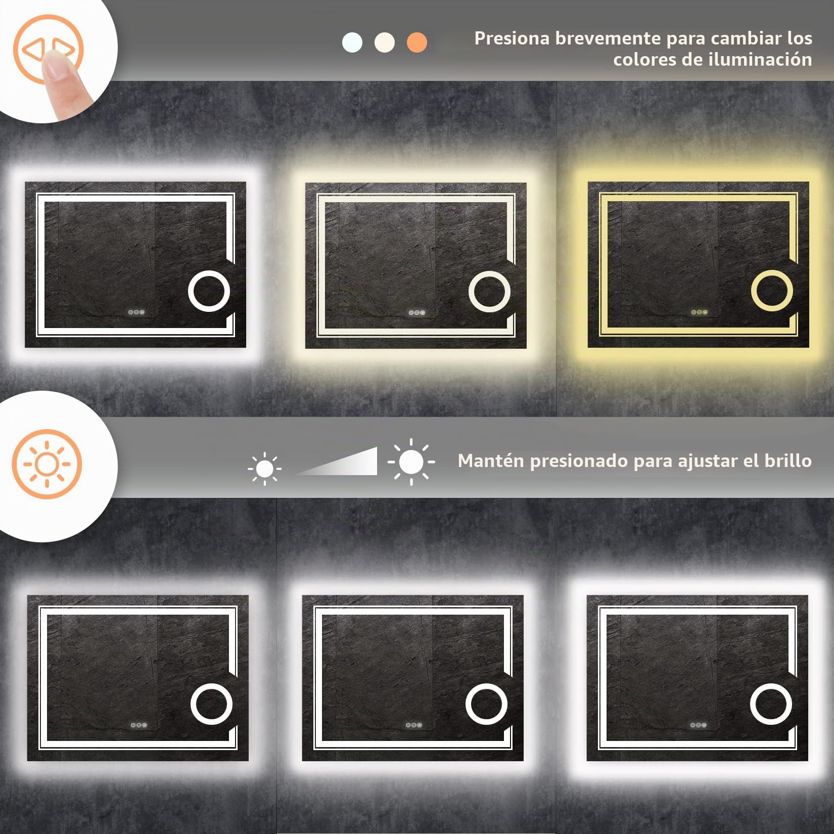 LUVODI Espejo de Baño Pared 70 x 90 cm con 3X Aumento Luz LED Frontal y Retroiluminado Espejo Baño Moderno con Interruptor Táctil Función Antivaho Memoria, IP56, CRI>97,CE, para Lavavo Tocador