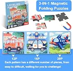 ASTARON Magnetic Puzzles for Toddlers, 12-16-20 Pieces Vehicle Learning Magnet Puzzles for Road Trip, Educational Travel Toys Car Plane Activities for Kids, Kids Birthday Gifts