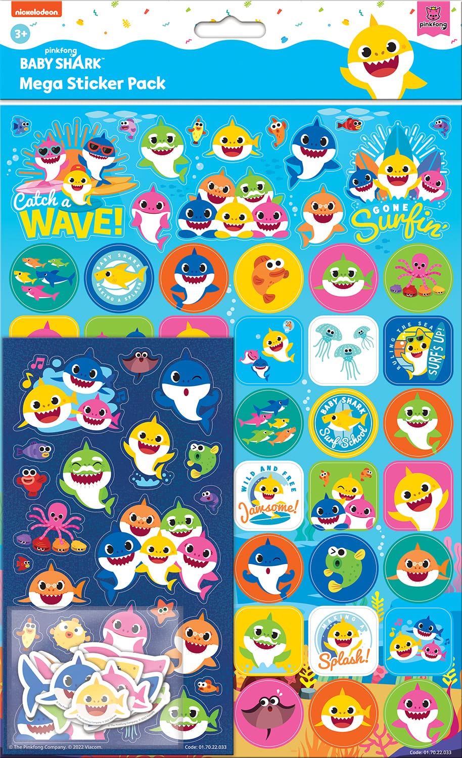 Baby Shark Mega Sticker Pack | Three Types of Stickers (Around 150 Total) | Reusable on Non-Porous Surfaces