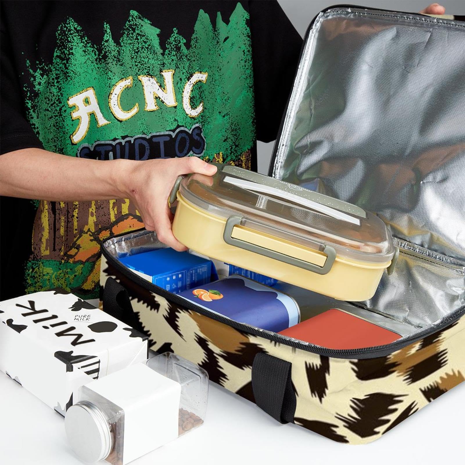 Amazon.co.jp: 保冷バッグ、ランチバッグ二層クーラーバッグ、ヒョウ柄