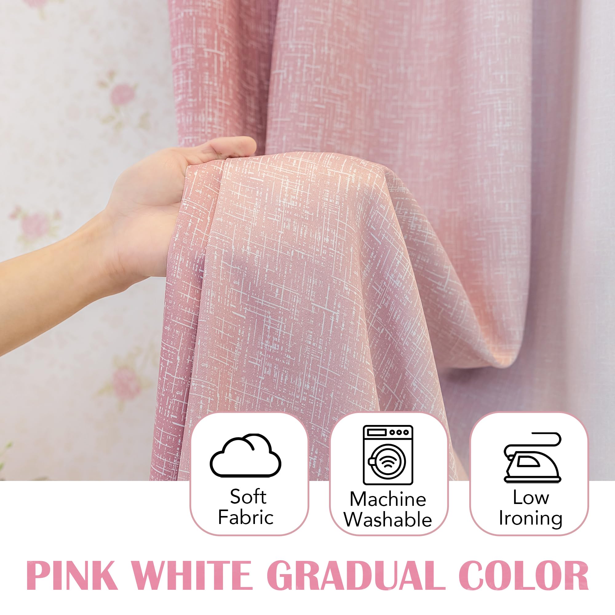 Geomoroccan Ombre 100% Blackout Curtains 63 Inch Length 2 Panels for Nursery Bedroom Pink White Gradient Patterned Room Darkening Noise Reducing Rod Pocket Window Treatment Drapes - Image 3