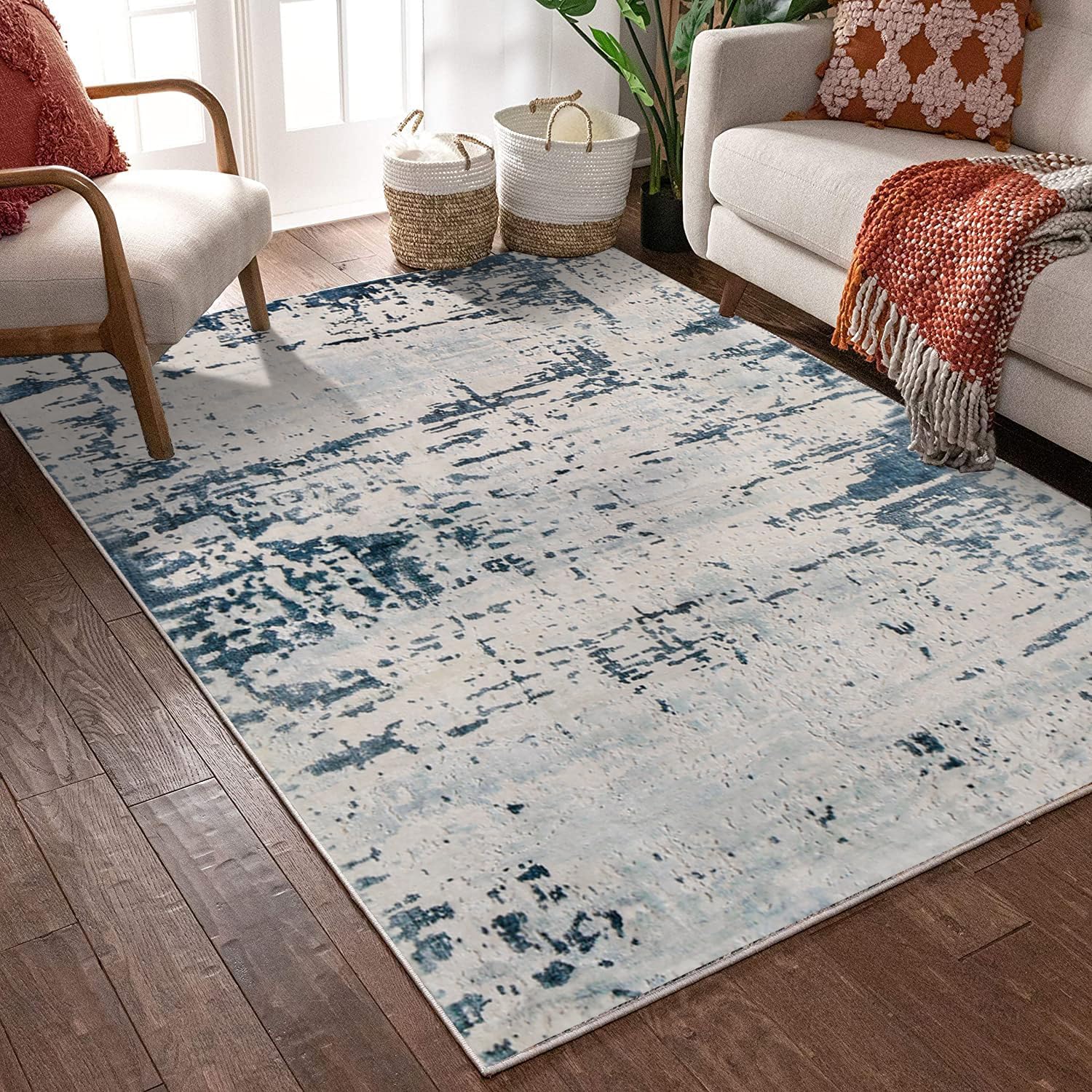 ASIinnsy Tappeto Astratto Tappeto Grigio Blu Tappeti Moderni Soggiorno Antiscivolo Morbido Tappeto Salotto Pelo Corto Tappeti Grandi per Soggiorno Camera da Letto (160 x 200 cm, Blu Astratto)