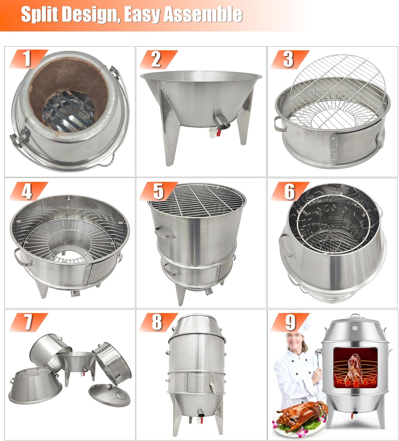 Charcoal Duck Roaster Oven 23.6x23.6x53in Stainless Steel Roasting Machine Grill Roast Oven for Beking Duck Chicken Pig BBQ Commercial Barbecue for Home Restaurants & Catering