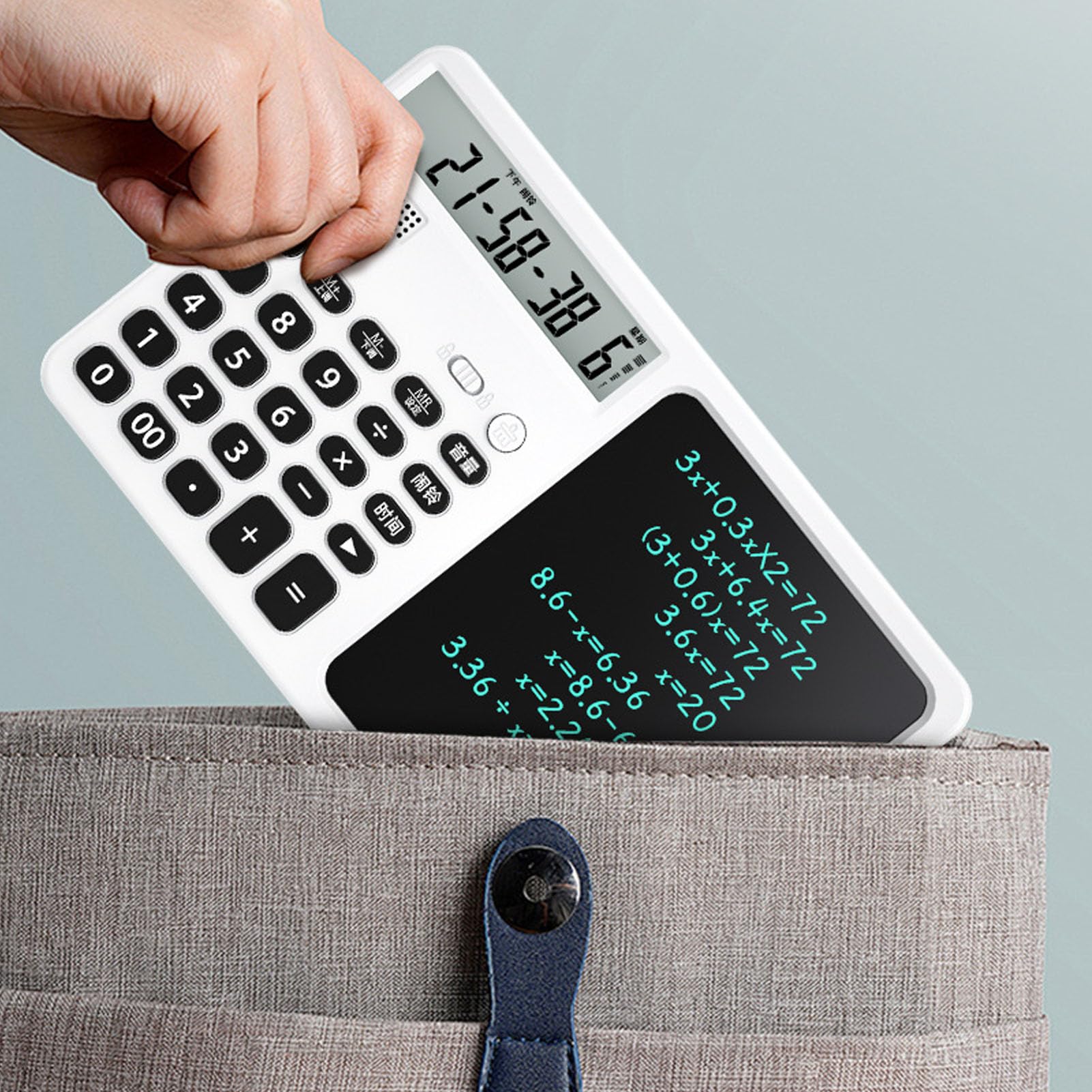 Denash Sprechender Taschenrechner, Wiederaufladbarer Schreibblock-Rechner mit Notizblock, Großes Display für Geschäft, Schule und Arbeit (White)