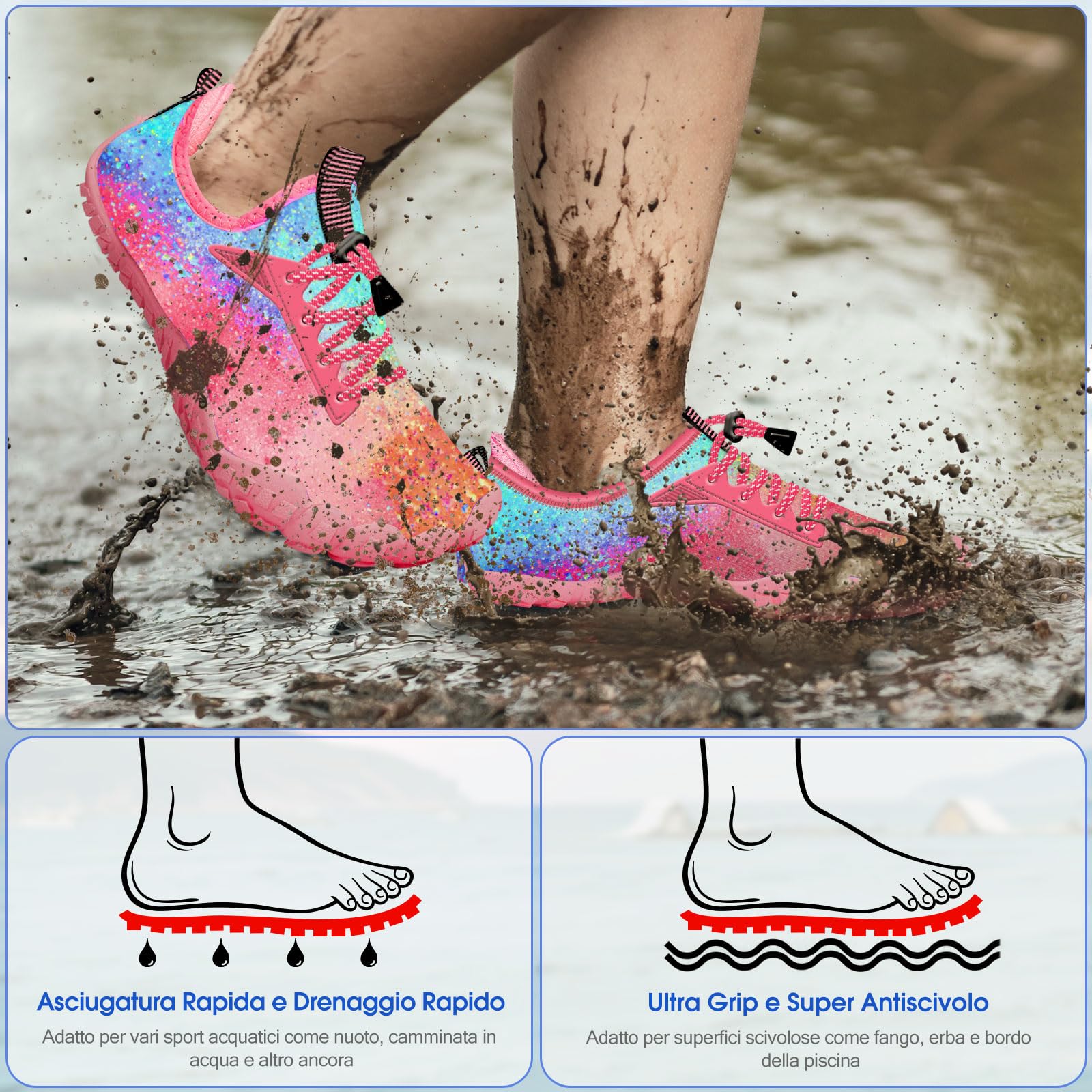 Crova Zapatos de Agua Niños Niñas Respirable Escarpines Secado Rápido Zapatos de Playa Piscina Surf