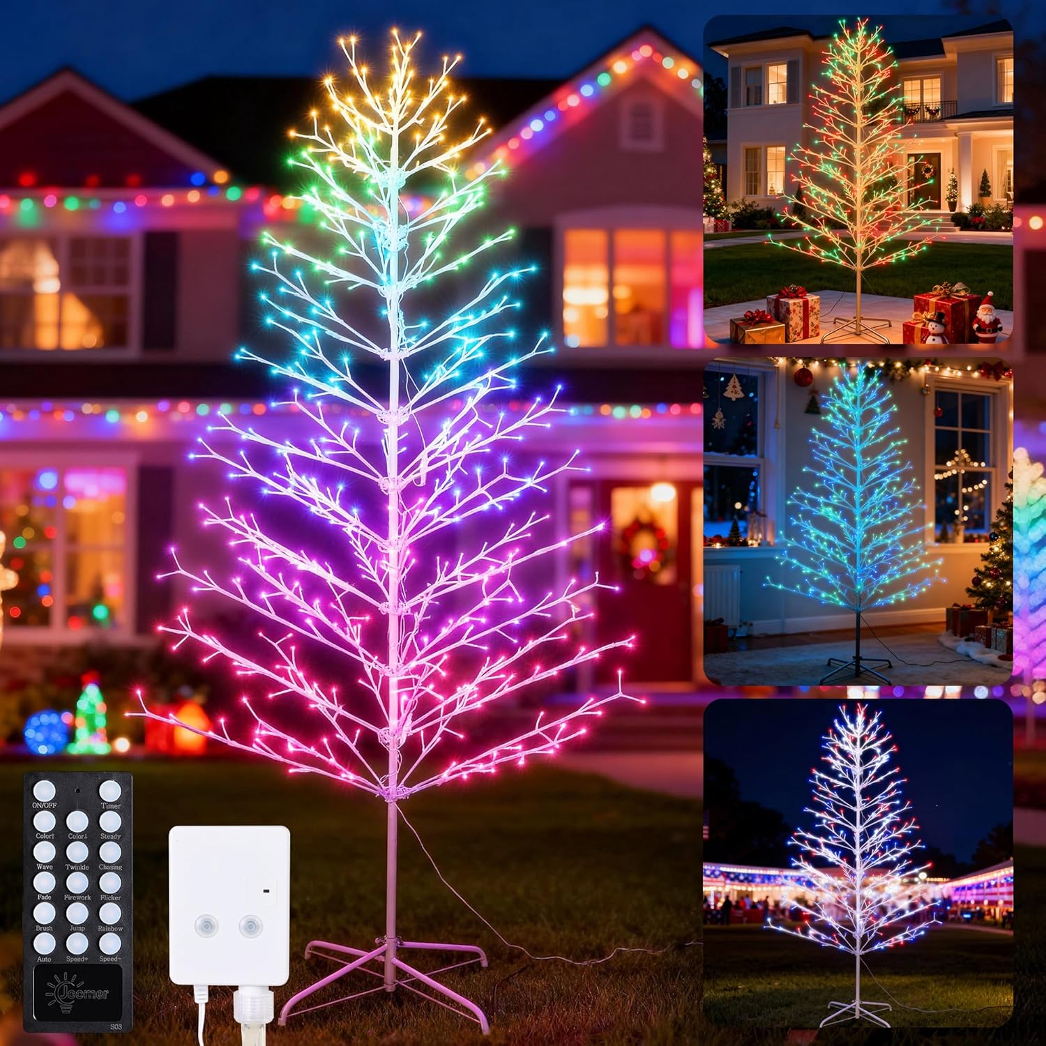 Joomer Christmas Tree with Light Outdoor,7.6FT 540 LED Artificial Collapsible Birch Tree Lights with Remote Control Timer RGB Lights for Christmas Decoration