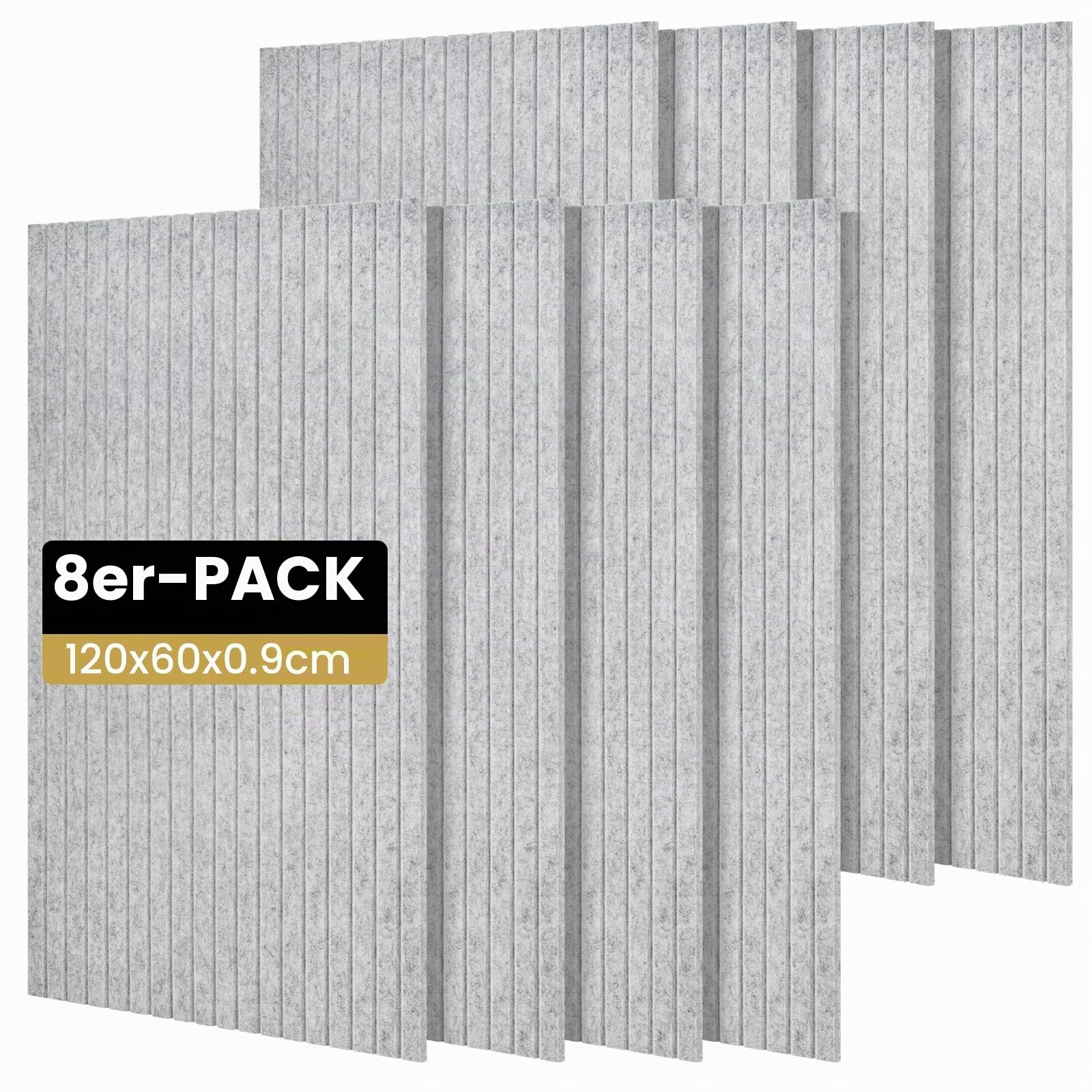 Youyijia 8 Stücke Akustikpaneele selbstklebend, 120x60x0.9cm, Schalldämmung Schallschutz wand Schallschutzplatten Akustikplatten für Tonstudio, Büro, Studio und Wanddekoration, Grau