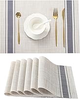 Vista 143 de Leetaltree - Juego de 6 manteles individuales, resistentes al calor, antideslizantes, para mesa de comedor, lavables, duraderos, tejido de PVC Azul