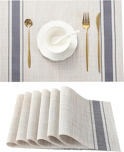 Miniatura 143 de Leetaltree - Juego de 6 manteles individuales, resistentes al calor, antideslizantes, para mesa de comedor, lavables, duraderos, tejido de PVC Azul