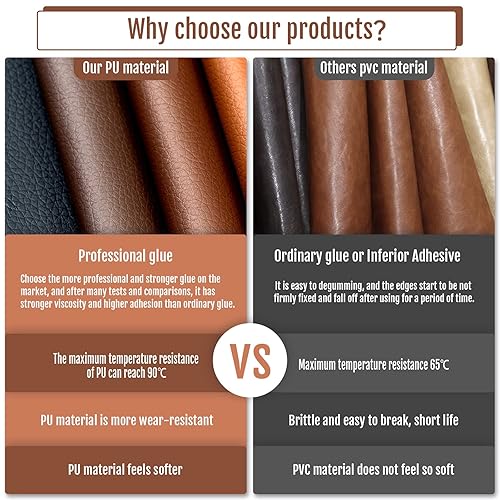 Miniatura 4 de Parche de reparación de cuero  Cinta de reparación de cuero autoadhesiva de 16 x 60 pulgadas, parche de piel sintética de reparación rápida para
