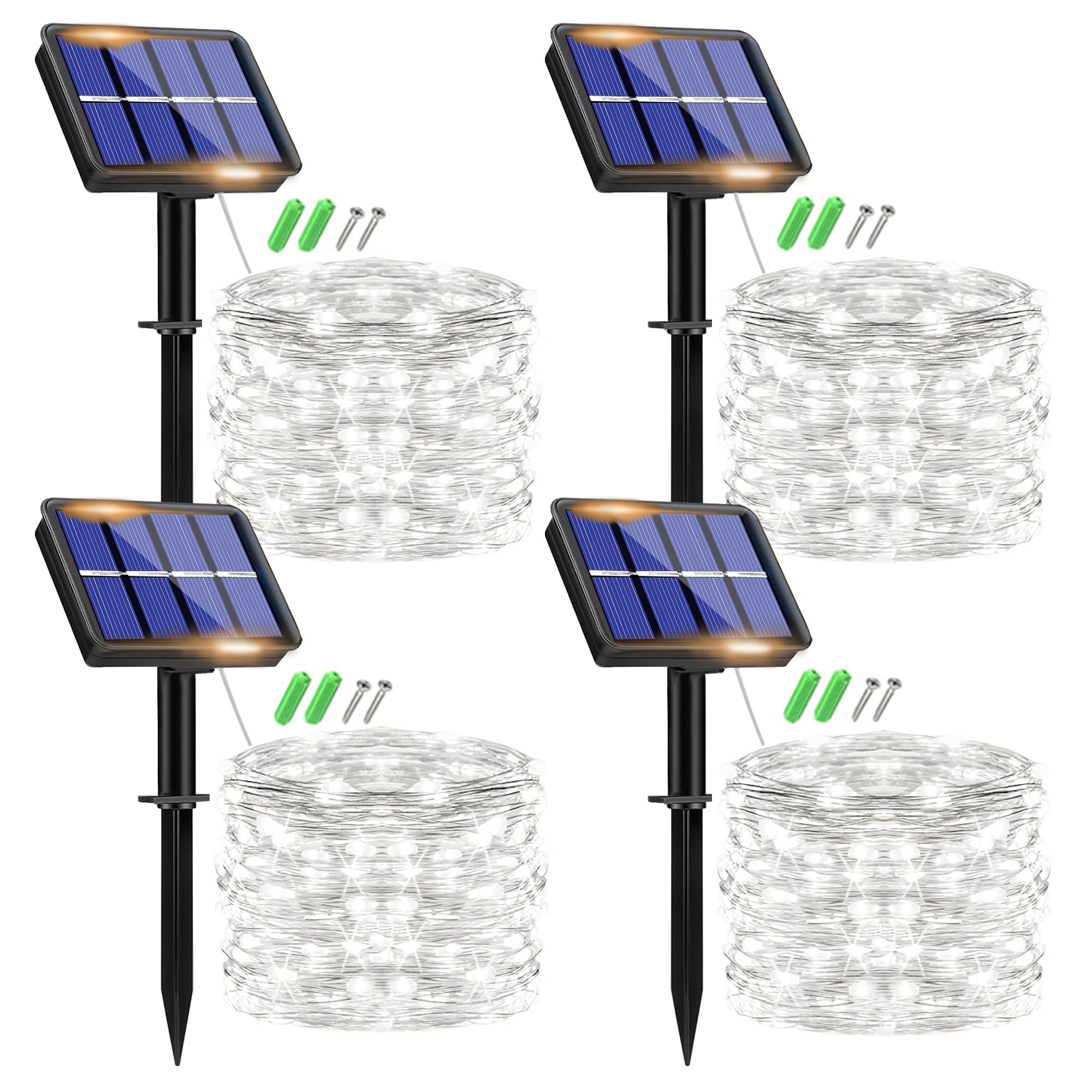 plainshe Solar Lichterkette Aussen, 15M 150 LED Lichterkette Solar Außen Wetterfest, 8 Modi Kupferdraht Lichterkette Outdoor Wasserdicht für Garten Terrasse Balkon (4P Weiß)