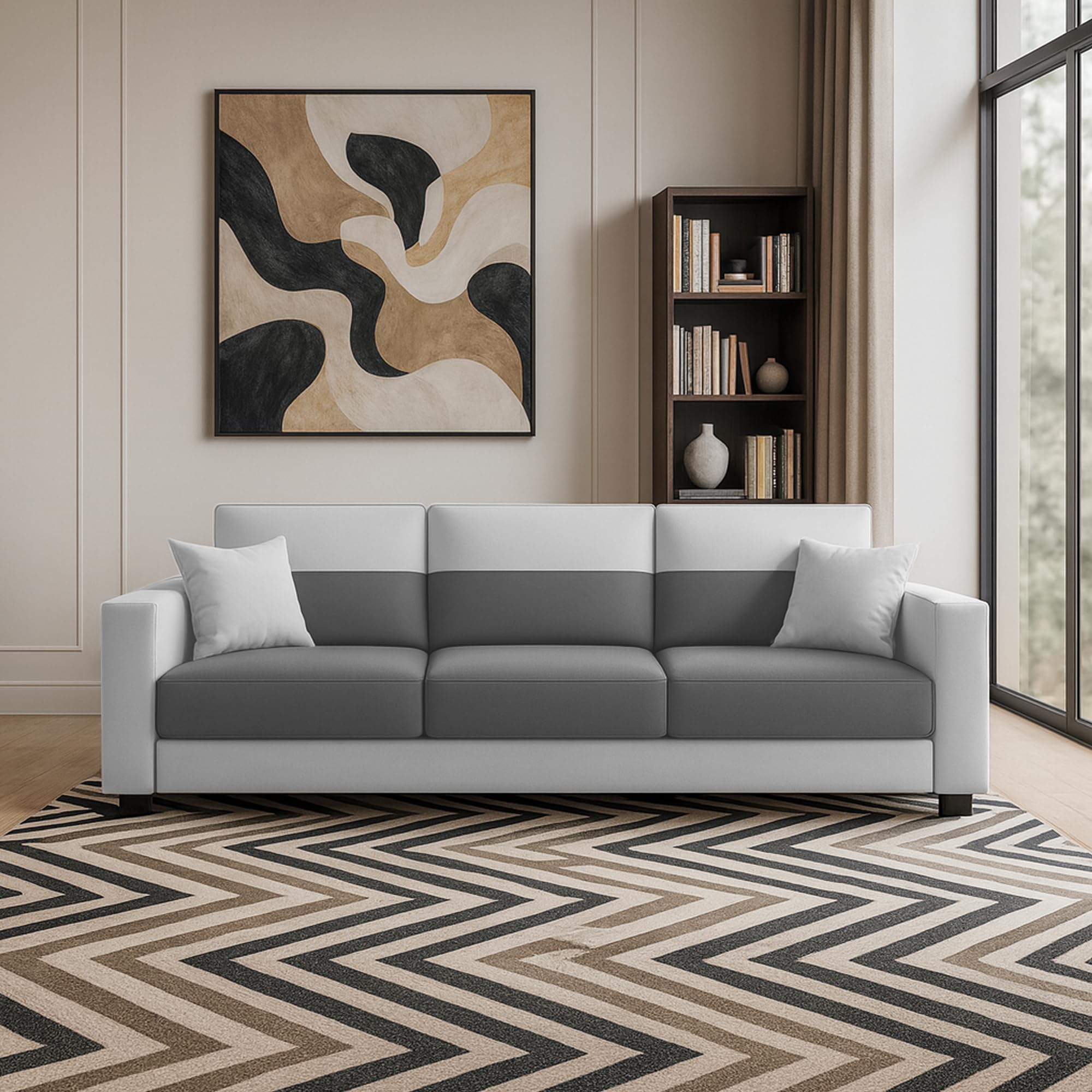GRAPEWOOD Amanda 3 Seater Sofa Set Modern for Living Room (Grey Dark Grey Color Fabric)-image-41