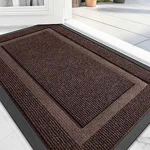 OLANLY Front Door Mat Indoor Outdoor Entrance, Waterproof All-Season, All-Weather Doormat, Sturdy Natural Rubber, Fade Resistant, Low Profile, Easy Clean Patio Porch Entryway Mat, 47x23, Dark Brown
