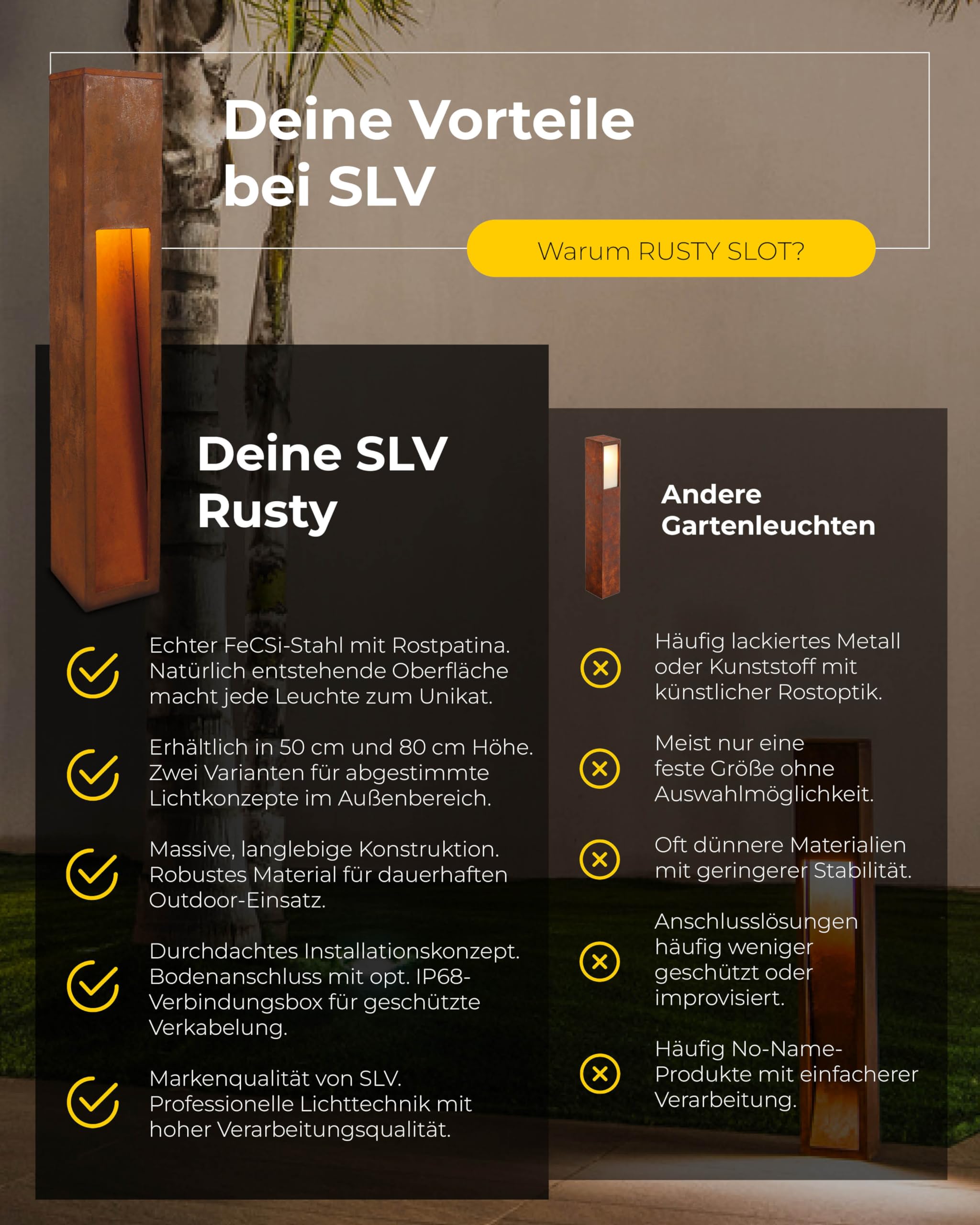 RUSTY SLOT 80, stahl gerostet, E27 ESL, max. 11W, IP44