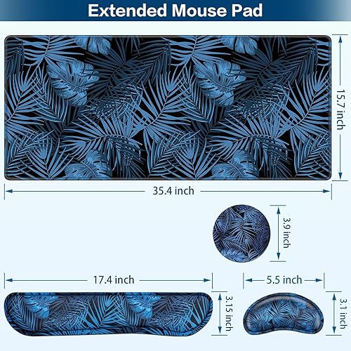 Miniatura 6 de QOMOLAMA Alfombrilla de mouse 4 en 1 con reposamuñecas, alfombrilla de mouse grande de 35.4 x 15.7 pulgadas + reposamuñecas para teclado+alfombrilla