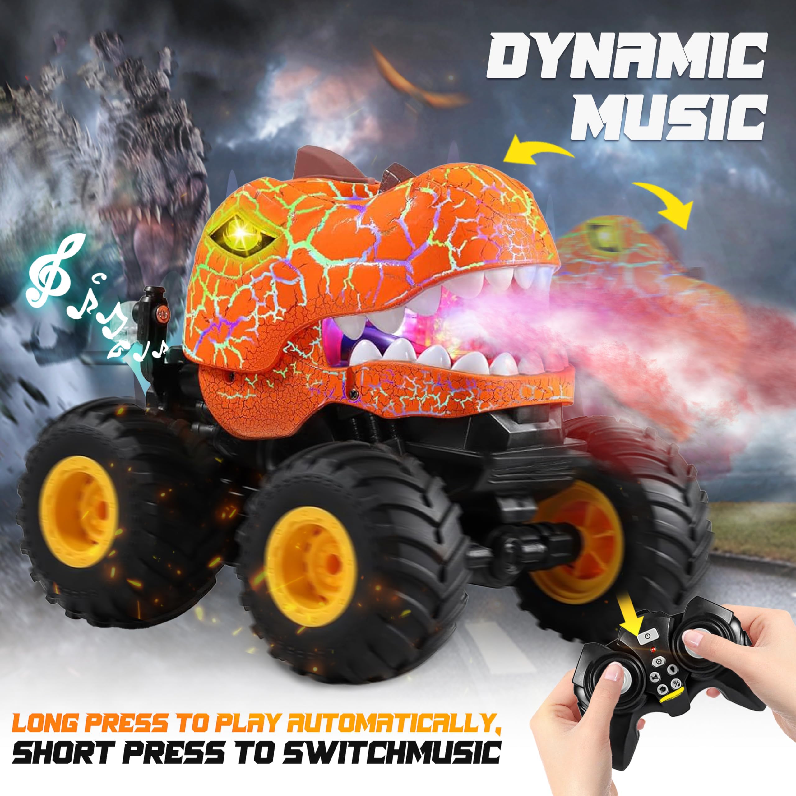 Skirfy Dinosaurio Monster truck teledirigido naranja