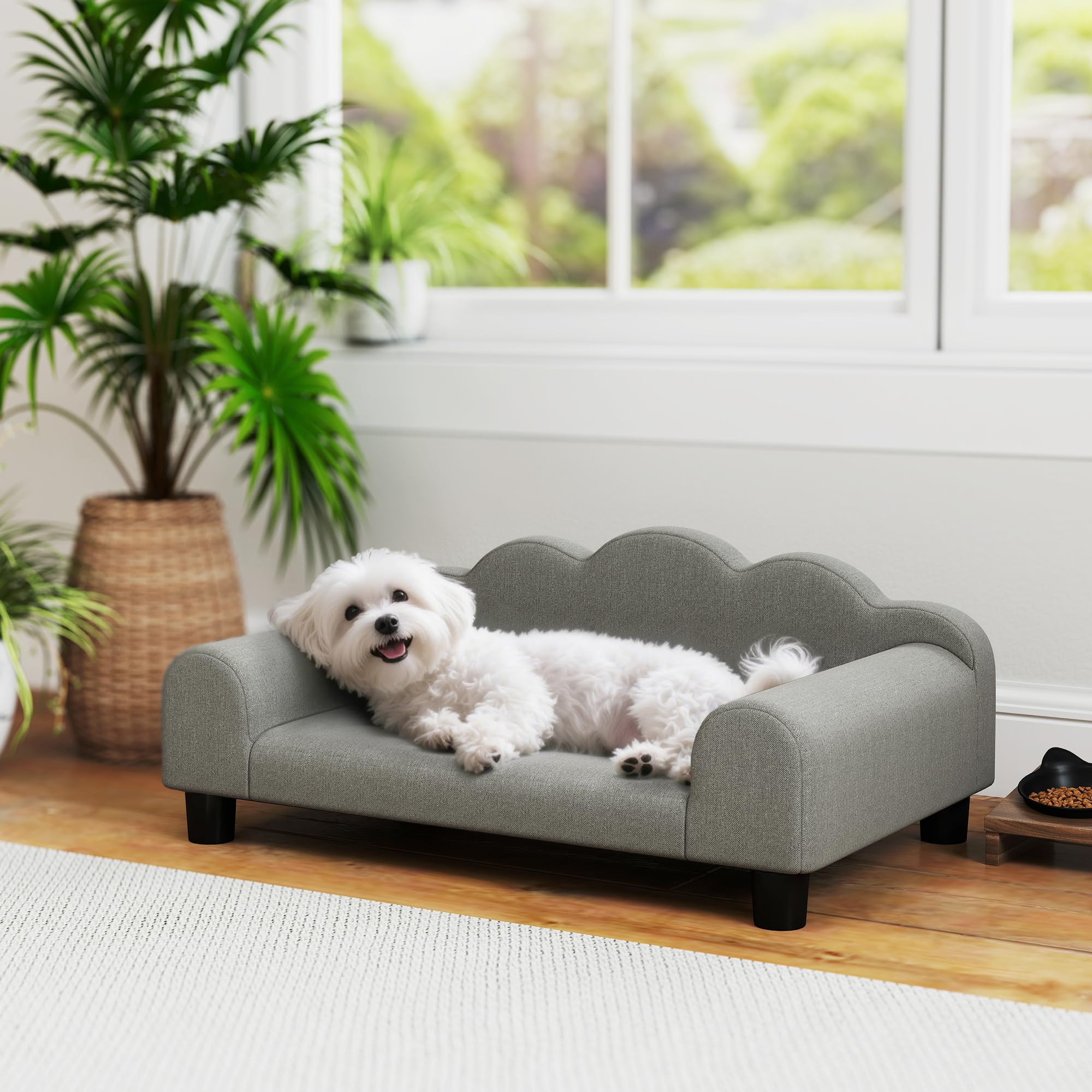 PawHut Canapé pour Petit Chien avec accoudoirs, Bois et Tissu éponge, 66x42x28.5 cm, Gris