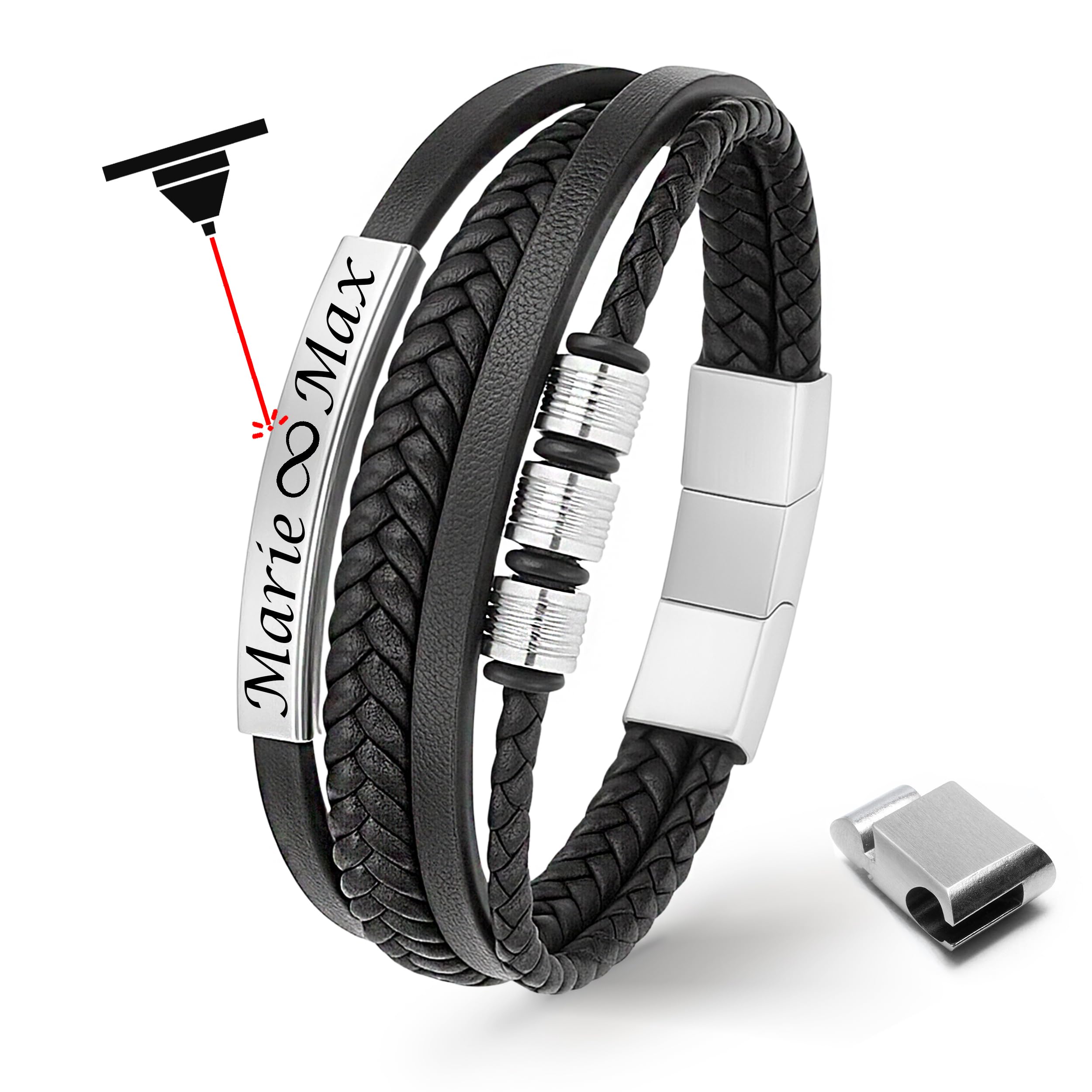 UNIQAL - Bracelet en cuir personnalisé avec gravure « SHAPE » pour homme et femme - Fermeture magnétique - Fabriqué à la main en Allemagne