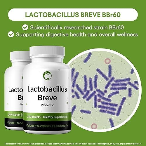Miniatura 2 de Natural Foundation Supplements Lactobacillus Breve Suplemento probiótico 240 tabletas 3 mil millones de UFC probióticos para hombres y mujeres apoya