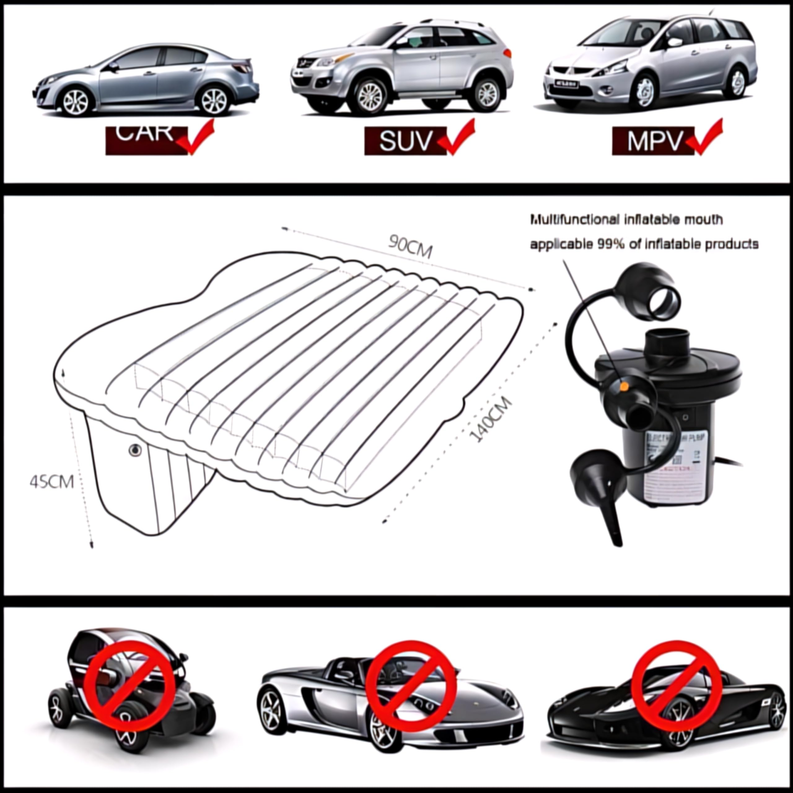 Car Air Bed with Pump & Pillows Comfortable Inflatable Back Seat Mattress for Road Trips & Outdoor Fun